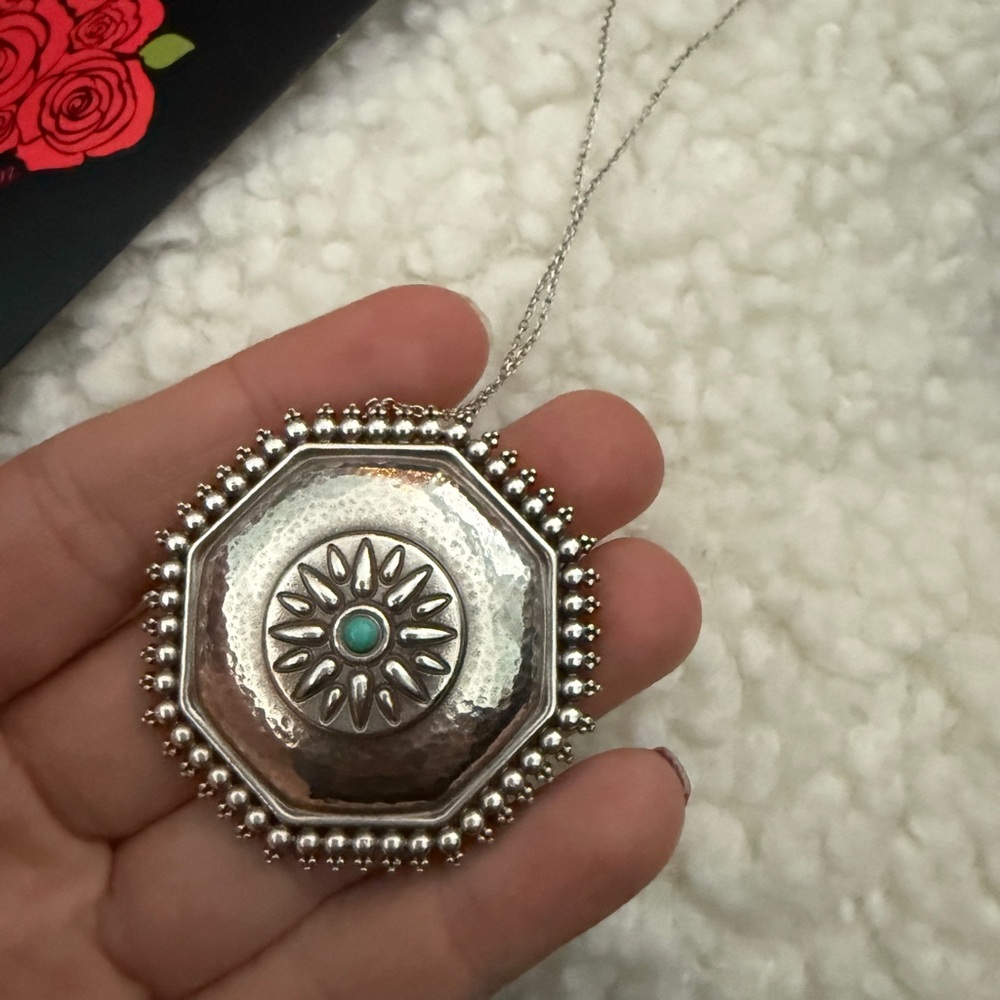 Brighton Silver Hexagon Pendant with Turquoise Accent - Picture 3 of 6